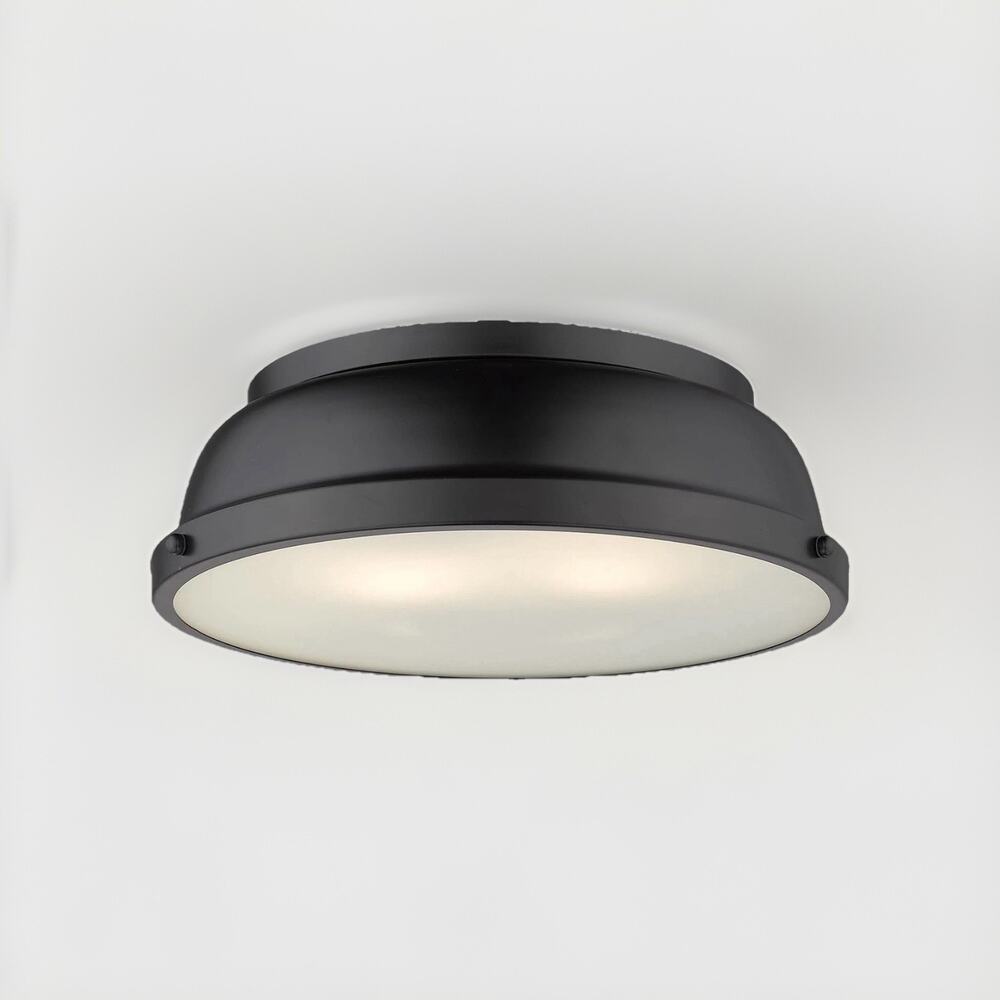 Golden Lighting Duncan 14" Flush Mount, Black/Matte Black Shade - 3602-14BLK-BLK